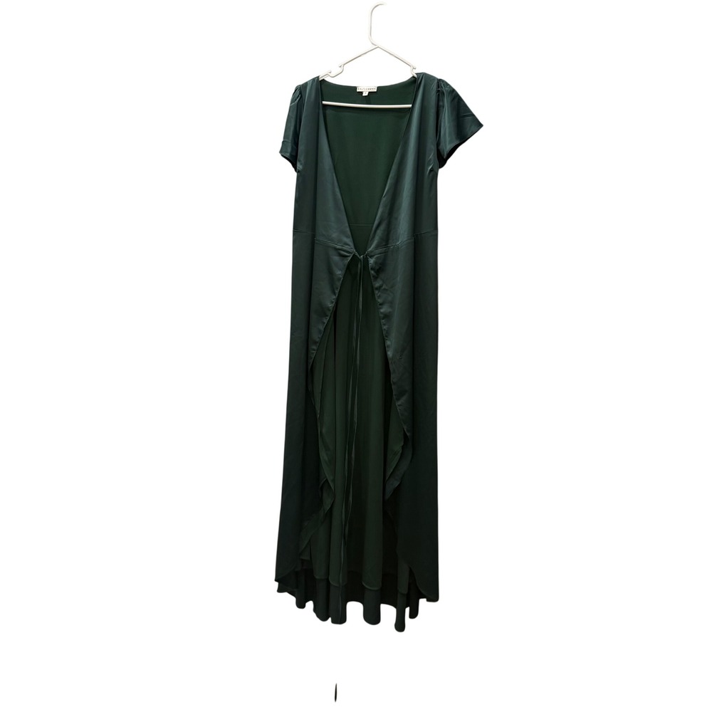 Baltic Born Emerald Green Satin Tie Front Maxi Dress Short Sleeve Gown Womens S